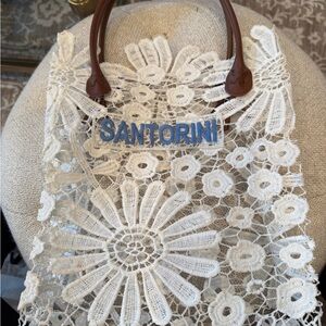 Santorini White Floral Lace Tote Bag